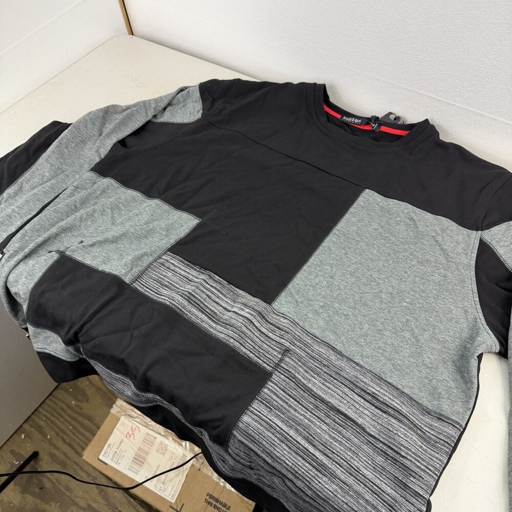 Hudson Black And Gray Patchwork Crewneck Sweat Shirt Men’s 4XL NWT